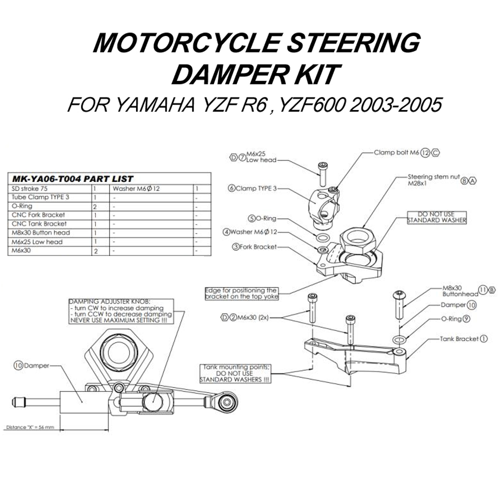 For YAMAHA YZF600 R6 2003-2005 - đánh giá và giá Steering Damper Stabilizer Kit Cnc